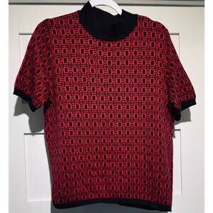 Westbound Vintage Pullover Mock Neck Sweater Red/Black Geometric Size L RN58909